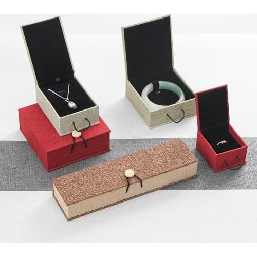 5pcs Jewelry Storage Cases Flax Ring Necklace Earrings Case Jewelry Boxes Holder Gift 4Colors Jewelry Gift Box