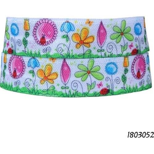 50 yards/lot) Free shipping spring season colorful flower printed fold over elastic for baby headbands