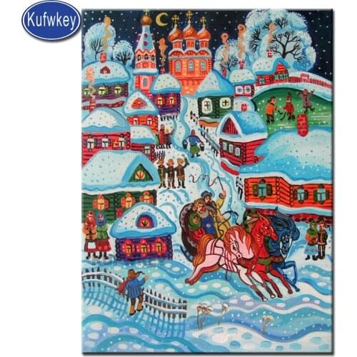 Newests for home diamond painting 5d diy diamond embroidery cartoon full square Rhinestones mosaic diamond snow Russia landscape