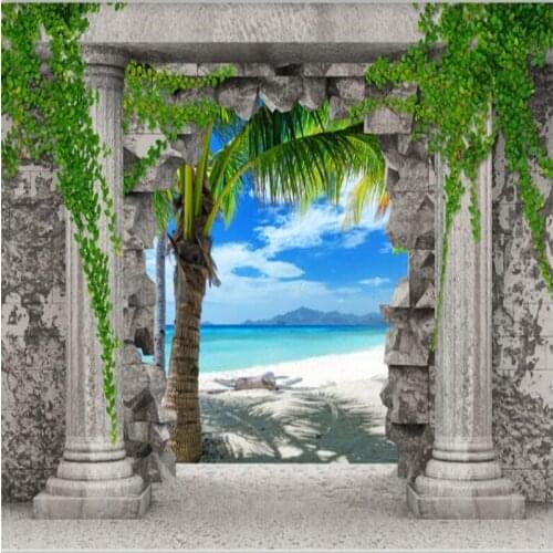 Beibehang Large Custom Wallpapers Roman Column Wall Hole Seaview 3d Living Room Bedroom Background Wall
