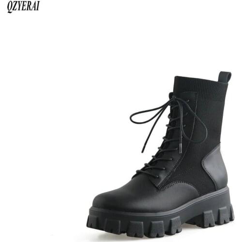 QZYERAI Riding boots Genuine leather Female boots Womens boots Autumn winter Head layer cowhide Womens shoes Size 34-40