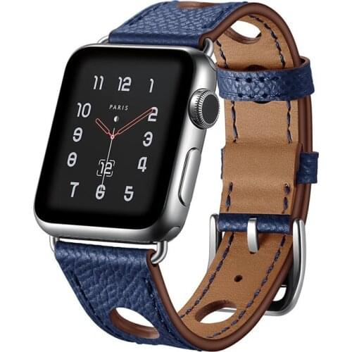 Big Hole Style Real Leather Bracelet For Apple Watch 5 Band 38mm 40mm 42mm 44mm Watchband Leather For iWatch Strap Series 2 3 4