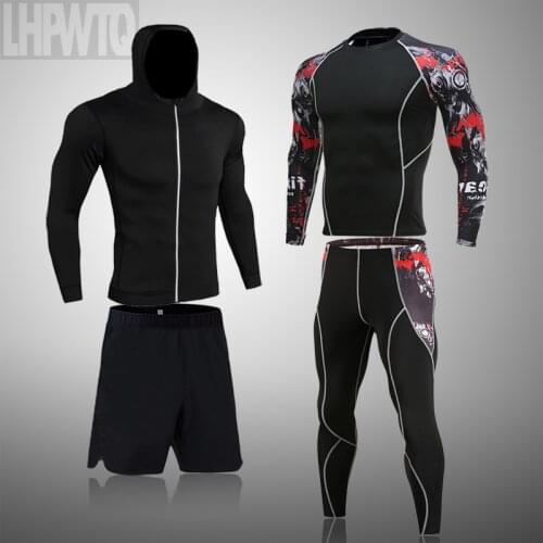 Brand Compression Mens Sport Suits Quick Running Sets Leggings Sports Jogging Training Gym Fitness Tracksuits Set MMA