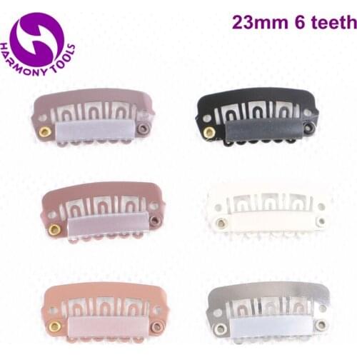 Black, D.Brown, M.Brown, L.Brown, Blonde, Silver) 100PCS 2.3cm 6 teeth Stainless Steel Silicone Snap Clips for Hair Extensions
