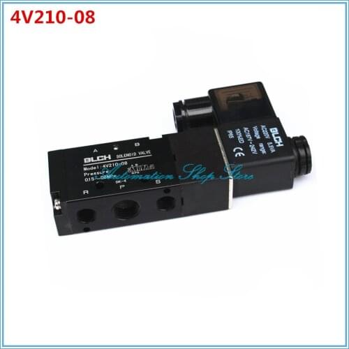 Black Pneumatic Solenoid Air Valve 5 Way 2 Position 4V210-08 DC12V,24V. AC110V,220V,380V