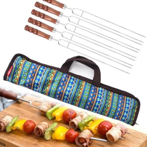 D2 5pcs Roasting Forks With Bag Camping Hot Dog Skewers BBQ Forks portable Barbecue outdoor Tool dls barbecue grill accessories
