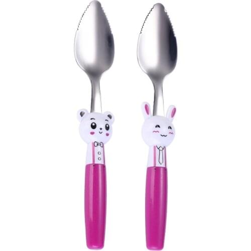 Stainless Steel Baby Spoon Portable Tableware Cute Cartoon Baby Spoon Baby food supplement spoon with teeth to dig fruit puree