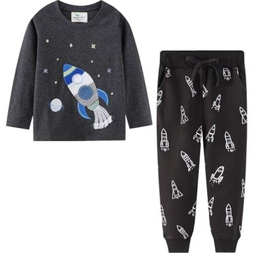 Rocket Print Autumn Spring Outfits New Children Clothing Sets Boys T shirts Trousers Kids Suits Sets Cotton Baby Boys Clothes