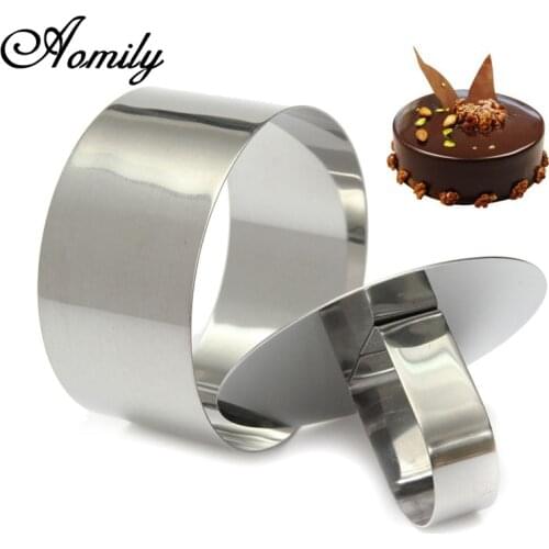 Aomily DIY Fondant Mousse Cake Mold Stainless Steel Decorating Tools Round Silver Ring Slicer Cutter Hand Push Baking Cooking