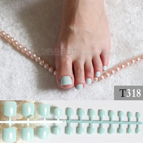 24 Pcs Artificial candy Nails Mint color Sticker Natural Acrylic False Toe Nails Tips Art Decor Toenails light green T318