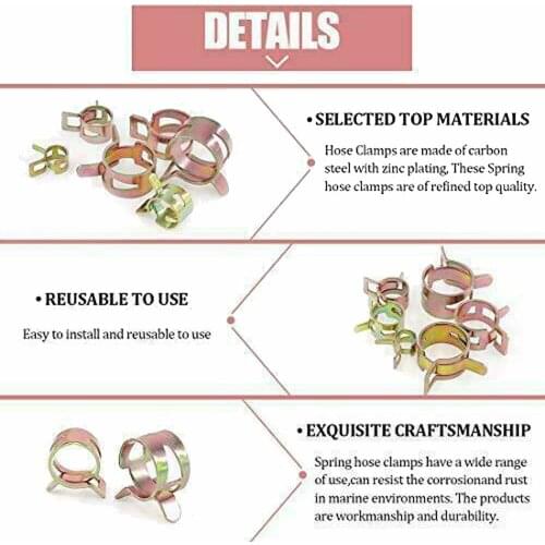 Kit Fuel/Water Hose 80Pcs Spring Clips Clamp For Holding Tight On.Vacuum/Fuel/Water Hose Quality New
