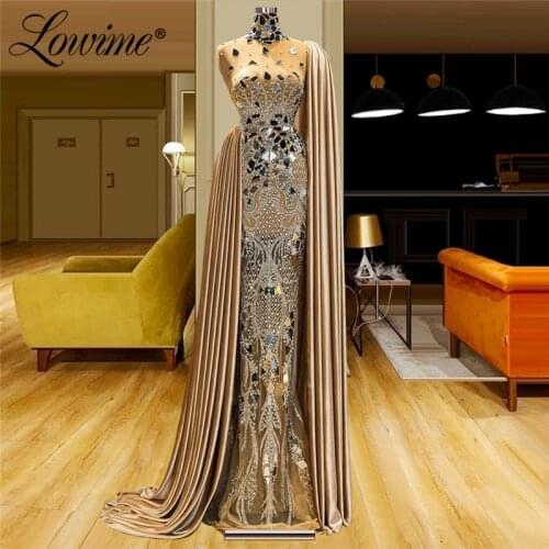 Lowime Customized Dubai Design Crystals Celebrity Dresses Long Evening Dress 2021 Plus Size Vestido Party Gown Arabic Prom Dress