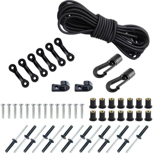 Marine Expanded Deck Rigging Kit Elastic Rope Bungee Nylon C and J Buckle with Rivets Screws for Kayaks Canoes Boat Accessories
