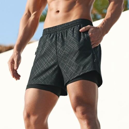 Summer Mens 2 in 1 Running Shorts with Pockets Compression Liner Gym Training Fitness Workout Jogging Fashion Short