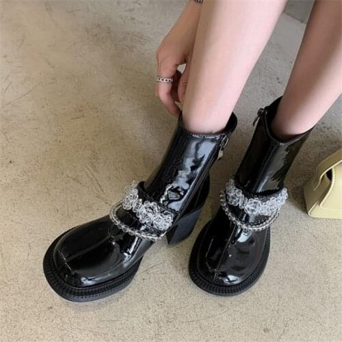 PXELENA Flower String Beads Celebrity Women Genuine Leather Ankle Boots 2021 Autumn Spring Shoes Chunky High Heels Party Dress