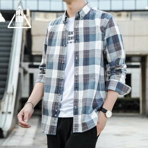 C923 Men Classic Plaid Shirts Long Sleeve Premium Cotton Casual Business Handsome Youth Simple Daily All-Match Fashion Male Tops