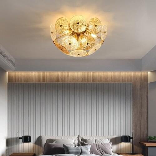 ZuuuVny Modern Gold Glass Chandelier Light Luxury Round for Villa Living room Dining room Bedroom Decoration Indoor lamp