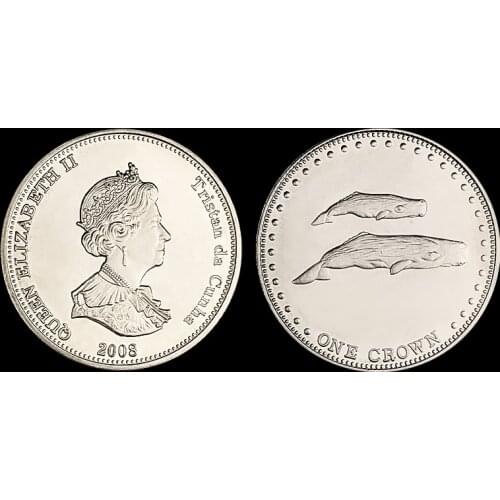 Tristan Da Cunha 1 Kronor Whale Genuine Original Coins 100% Real Issuing Collection Coins Unc 2008