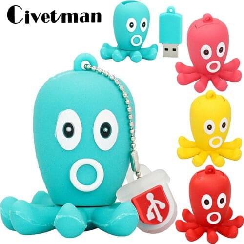 Usb Flash Drive Cartoon Octopus Pen Drive 4GB 8GB 16GB 32GB 64GB 128GB 256GB USB 2.0 Flash Disk Memory Stick Pendrive