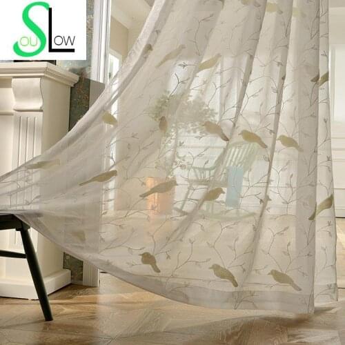 Bird Embroidery Curtains For Bedroom Chinese Style Tulle Curtains Screening Sheer Cafe Curtain Cortinas Visillos Rideau Voilage