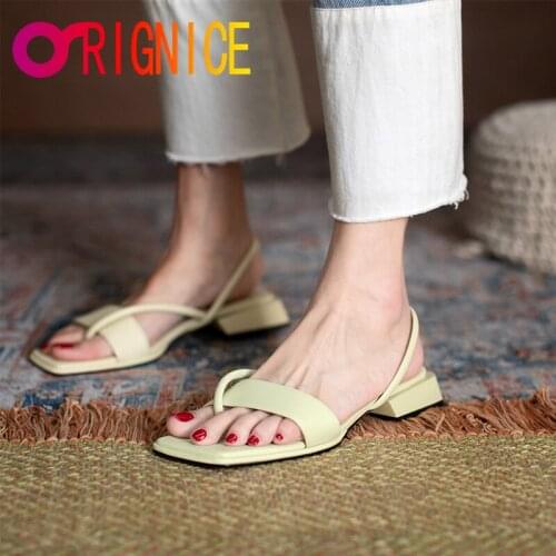 Orignice Latest Summer Women Pinch Slingback Sandals Top Quality Square Toe Chunky Heeled Lady New Fashion Brand Shoes Yellow