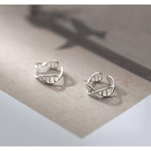 1pair (No pierced) Real. 925 Sterling Silver Jewelry Hollow molecule Wave Clip On Cuff Earrings Ear-Bone C-G8064