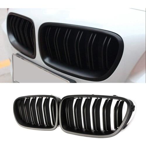 1 Pair Double Slat Line Front Bumper Grill Hood Kidney Grille Grill for 2010-2017 BMW 5 Series F10 F11 F18 M5 (Matte Black)