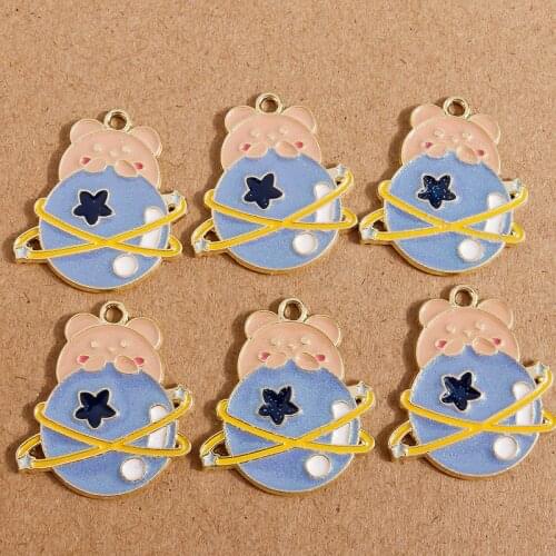 10pcs 24*27mm Alloy Enamel Bear Planet Charms for Jewelry Making Cute Necklaces Earrings Pendants DIY Handmade Craft Accessories