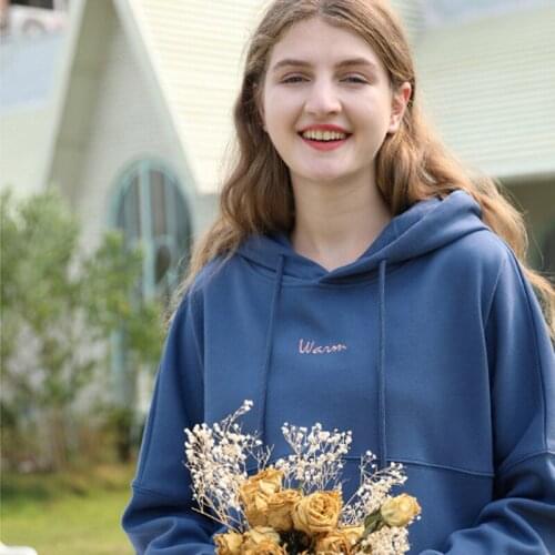 2021 Cotton Blue Letter Hooded Sweatshirts with Squirrel Pocket Green Loose Casual One Size Drawstring Hoodie Women Spring Tops