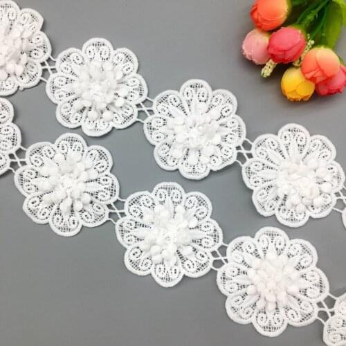 26PCS Round Flowers Cotton Lace Trim Trimmings Ribbon Applique Fabric Vintage Sewing Crafts for Wedding Dress Width 65mm