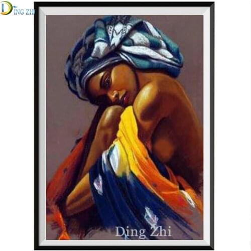 Diamond Painting 5D DIY Full Square Drill African Woman Embroidery Cross Stitch Portrait Round Mosaic Home Decor Gift Resin