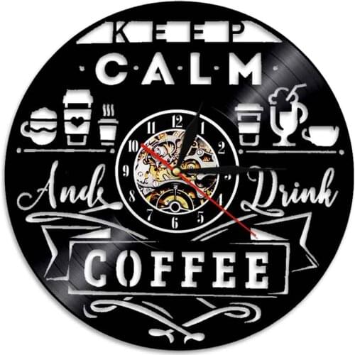 Keep Calm And Drink Coffee Inspirational Quote Vinyl Record Wall Clock Coffeehouse Decor Master Barista Vinyl Disk Crafts Clock