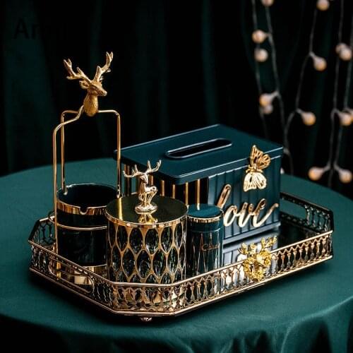 Gold Butterfly Decorative Tissue Boxes Nordic Modern Metal Gilded Deer Storage Trays Desktop Paper Towel Storage Box Home Decor