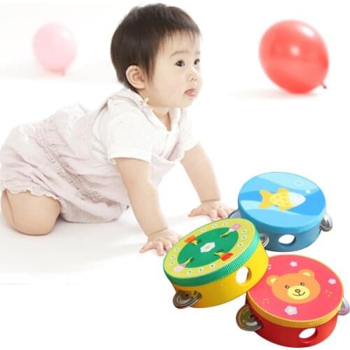 Children Musical Instrument Handbells Baby Drum Hand Bells Kids Music Sound Toy Cartoon Primt Educational Toys Baby Wooden Bells