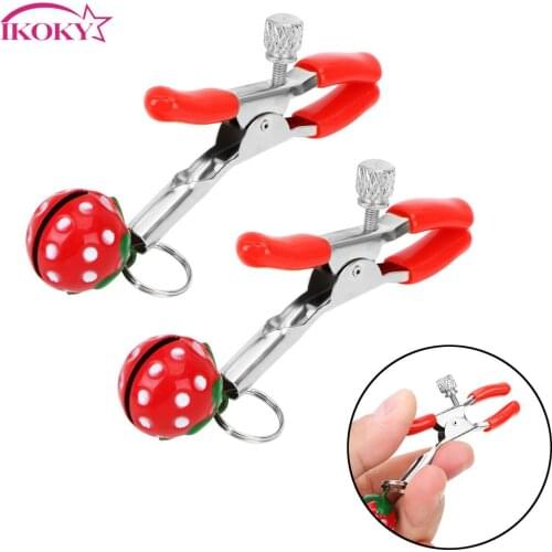 IKOKY Nipple Stimulator Breast Clips Sex Toys for Couple Metal Strawberry Erotic Nipple Clamps Adult Games