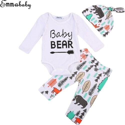 3 Pcs Newborn Baby Kids Girl Boy Letters Outfit Infant Babies Kid Bodysuit+Pants+Hat Xmas Outfits Clothing Set