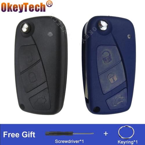 OkeyTech 3 Buttons Car Key Shell For Fiat 500 Punto Stilo Ducato Panda Doblo Bravo Folding Remote Control Key Case Uncut Blade