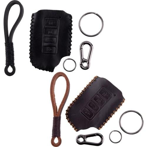 4 Buttons Car Leather Remote Key Fob Shell Case Bag Holder & Chain Black/Brown Fit for Lexus IS GS RX ES NX LS RC LX SC NS GX