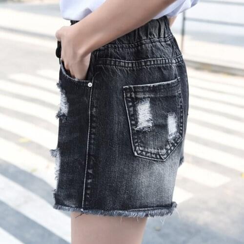 Summer Plus Size Loose Hole Ripped Denim Shorts Women High Waist Wide Leg Jeans Shorts Streetwear Casual Black Hot Pants Female