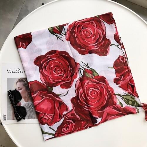 Summer 2020 new scarf air conditioning sunscreen shawl scarf cotton linen scarf red rose scarf beach towel scarves hair scarf