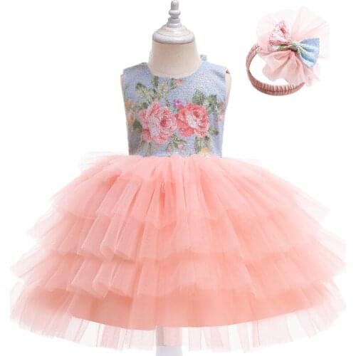 Baby Girls Layered Mesh ress Newborn Princess Birthday Party Costumes Childrens Flower Ball Gown Kids Hollow Back Bow Clothing
