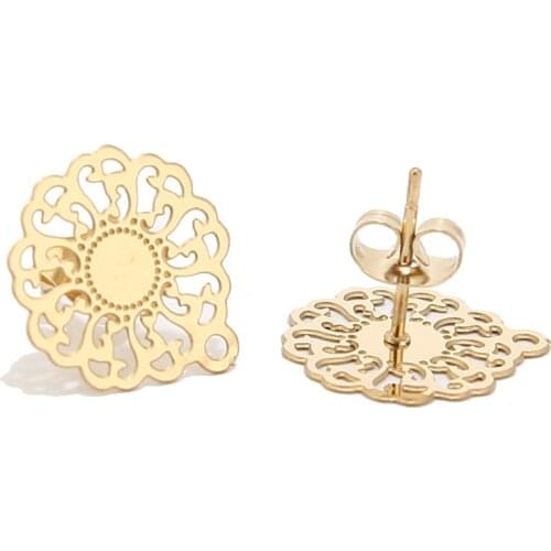 Trendy Stainless Steel Gold Stud Earrings Base Findings Pendant Charms With Loop 14mm Flower Circle Earring Jewelry Accessories