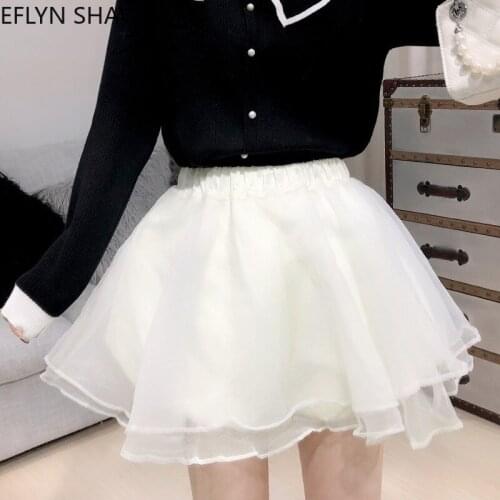 Fashion Fluffy Gauze Mesh A-line Skirt Sweet Chic High Waist Little Ball Gown Black White Pink Mini Skirt Summer bottoming Skirt