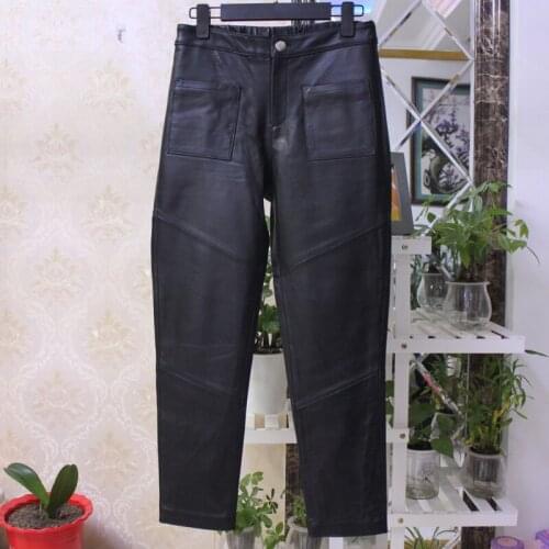 Fashion Womens casual leather pants Autumn Winter High quality Sheepskin High-rise leather Harem Pants C598