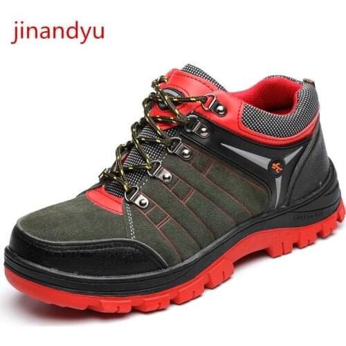 Men Safety Shoes Non-slip Puncture-Proof Security Work Shoes with Steel Toe Cap Construction Cow Suede Safety Protective Boot