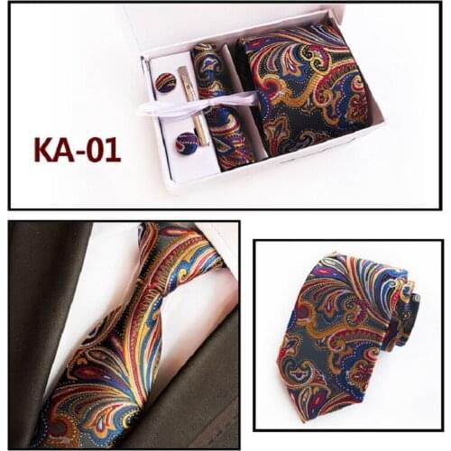 HOOYI Men Neck Tie Sets Wedding Ties Clip Gift Box Pocket square Cuff links Business Handkerchief