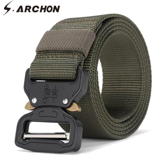S.ARCHON SWAT Police Thicken Tactical Nylon Belts Men Metal Buckle Survival Military Belt Molle Combat ArmyWaist Belt 3.8cm