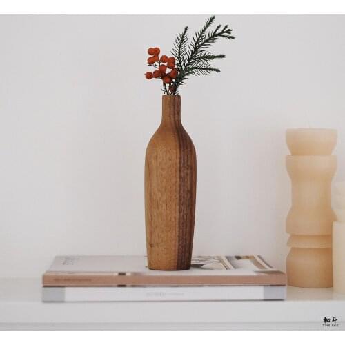Japan Style Black Walnut Desktop Vase Handmade Retro Natural Wood Vase Household Flower Arrangment Home Decor