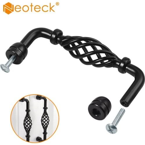 Neoteck 10Pcs Bird Cage Drawer Pull Handles Birdcage Twist Spiral Kitchen Cabinet Door Drawer Handle Pull Provincial Matt Black