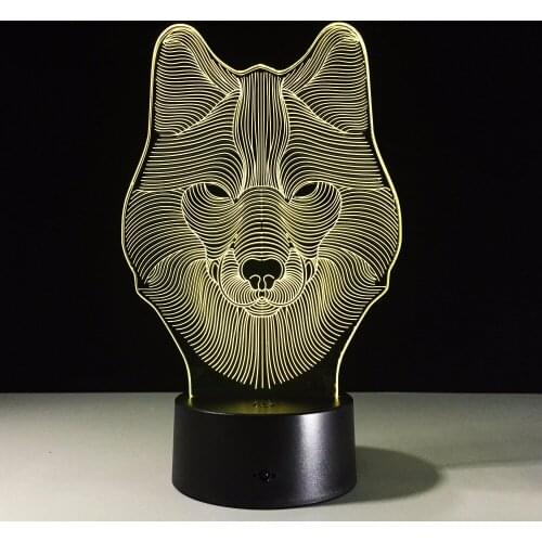 1Piece 3D Illusion Wolf Face Night Light Party Home Decor 7 Colors Changing USB Table Acrylic Lamp For Gifts